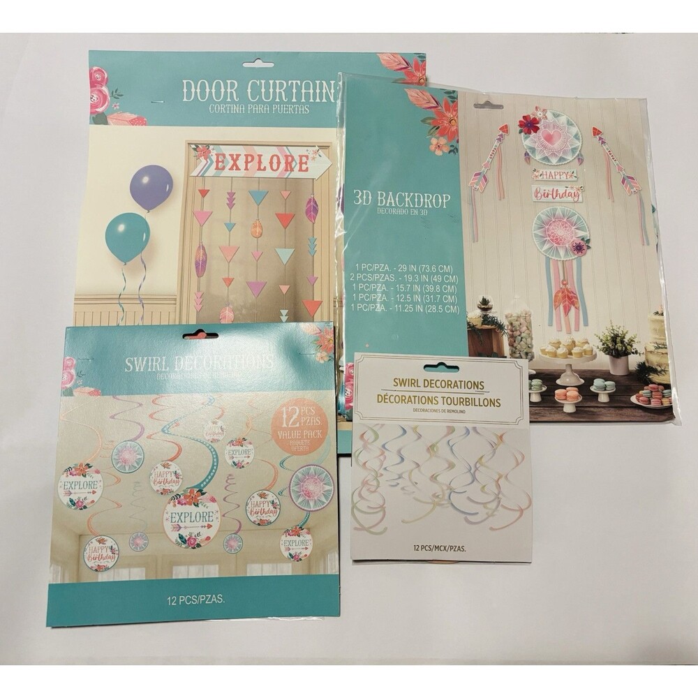 Pastel Explore / Adventure Theme Girls’ Birthday Party Decoration Lot, Supplies
